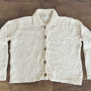 Erik Stewart Women's Beige Knit Cardigan‎ Sweater Button Front Collared Size L